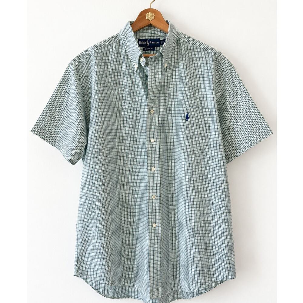 Ralph Lauren Blue Label Shirt Mens XL Classic Fit Short Sleeve Check 100% Cotton